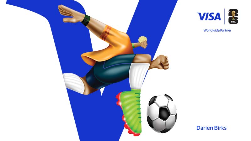 Artwork by Darien Birks, a Texas‑based artist, created for Visa’s Reimagine FIFA World Cup 2026 collaboration.