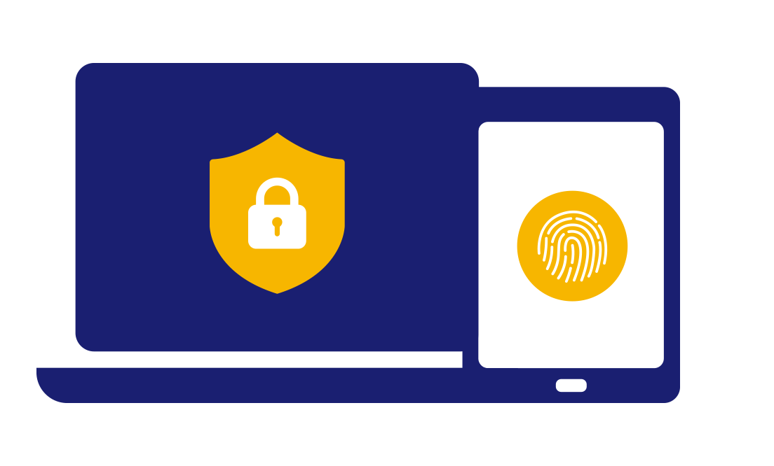 finger-printing-device-1104x666 Laptop displaying secure padlock and tablet displaying fingerprint.