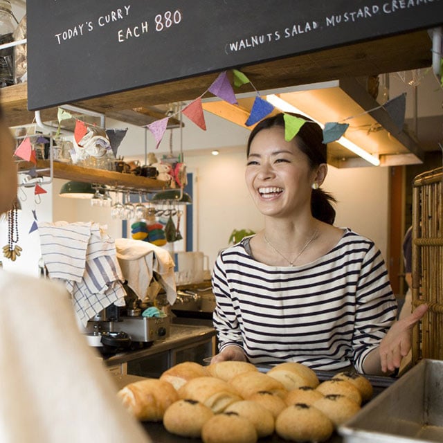 lady behind a counter